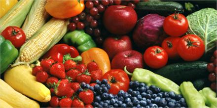an array of fruit and vegtables